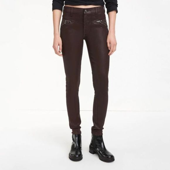 7 For All Mankind The Skinny Studded Coated Jean Coco Brown 27 NWT - Picture 9 of 9
